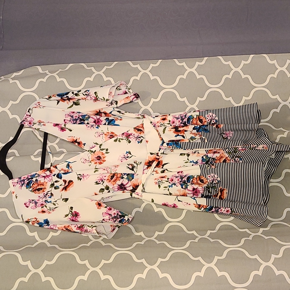 Three Pink Hearts L Woman's Floral Romper